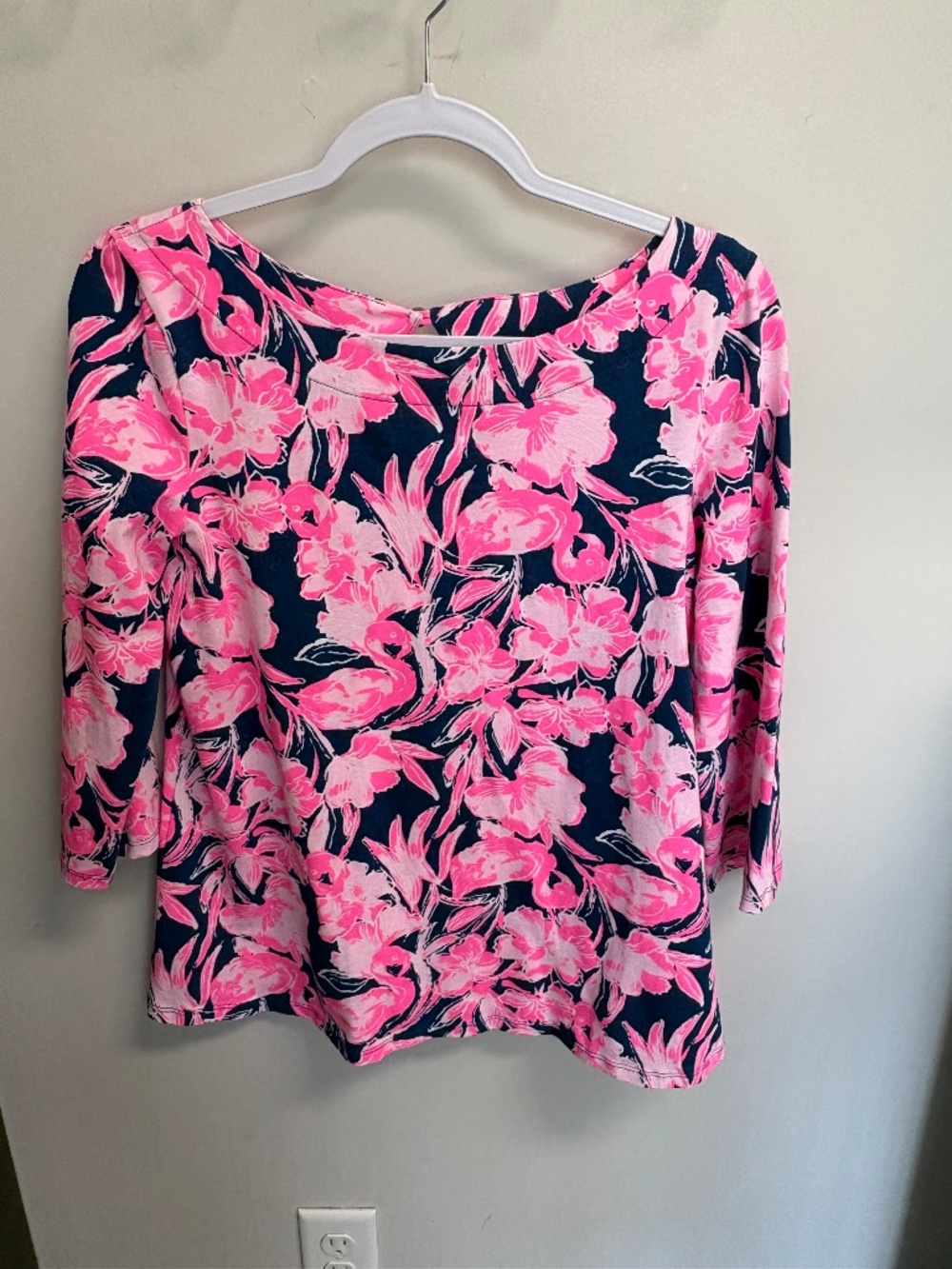 Lilly Pulitzer Elliana Pullover High Tide Flamingos Top Size Med